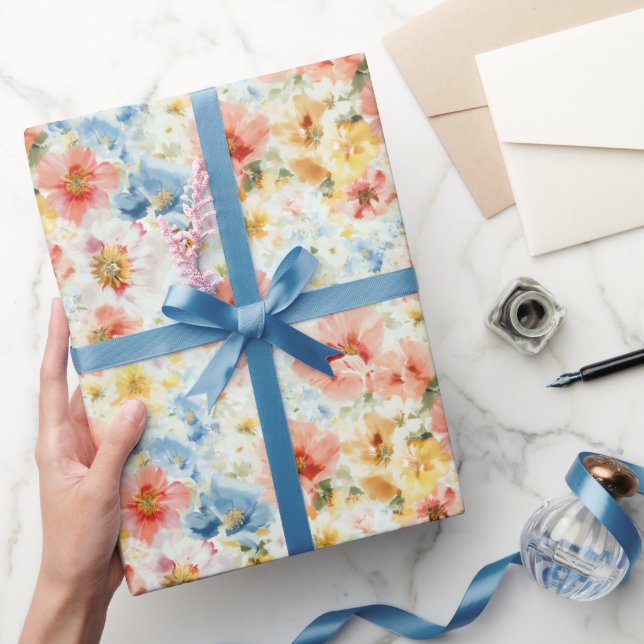 Chic Watercolor Floral Boho Wildflower Gift Wrap  (Gifting)