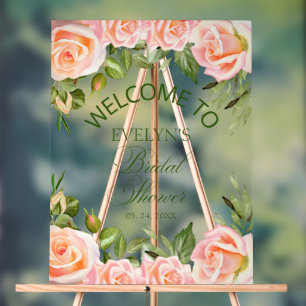 Chic Watercolor Floral Bridal Shower Welcome  Acrylic Sign