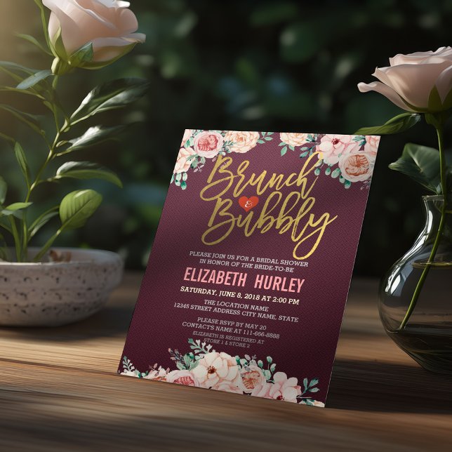 Chic Watercolor Floral Brunch Bubbly Bridal Shower Invitation (Creator Uploaded)