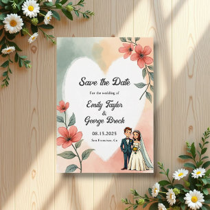 Chic Watercolor Floral Dusty Bride Groom Wedding Save The Date