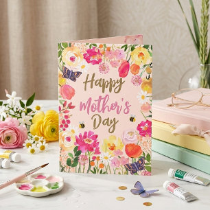 Chic Watercolor Floral Garden Photo Mother's Day Card