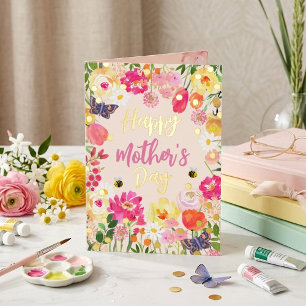 Chic Watercolor Floral Garden Photo Mother's Day Foil Greeting Card