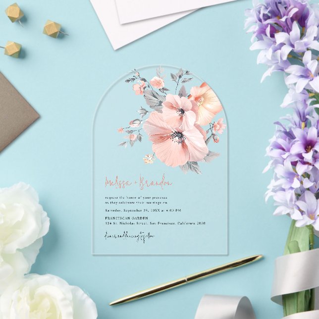 Chic Watercolor Floral Handwriting Script Wedding Acrylic Invitations (Insitu (Wedding))