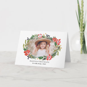 Chic Watercolor Floral Holiday Photo Card
