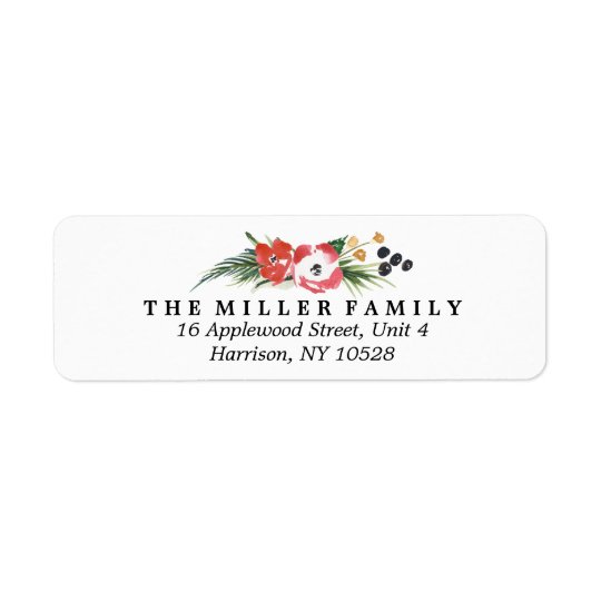 Chic Watercolor Floral Holiday Return Address Return Address Label