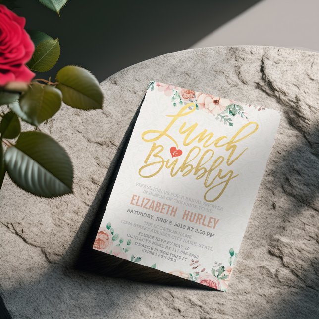 Chic Watercolor Floral Lunch Bubbly Bridal Shower Invitation (Creator Uploaded)