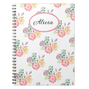 Chic Watercolor Floral Pattern Monogrammed Notebook