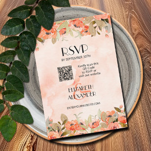 Chic Watercolor Floral QR Code RSVP Card