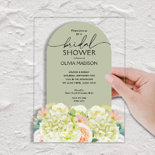 Chic Watercolor Floral Sage Green Bridal Shower  Acrylic Invitations