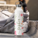 Chic Watercolor floral Script Personalized Water Bottle<br><div class="desc">Treat yourself or someone special with our Chic Watercolor Floral Designer Personalized White Water Bottle! This stylish and practical bottle is perfect for everyday use. Adorned with a beautiful watercolor floral design by Lorena Depante, it adds a touch of elegance to your hydration routine. Personalize it with your name or...</div>