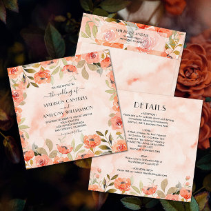 Chic Watercolor Floral Wedding All In One Invitation
