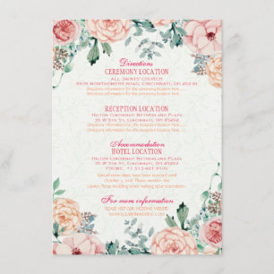 Chic Watercolor Floral Wedding Details Information Enclosure Card