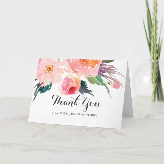Chic Watercolor Floral Wedding Thank You (Front)