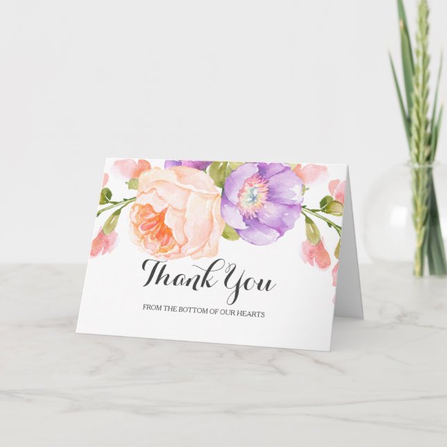 Chic Watercolor Floral Wedding Thank You (Front)