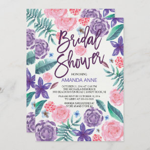 Chic Watercolor Flowers Bridal Shower Invitation