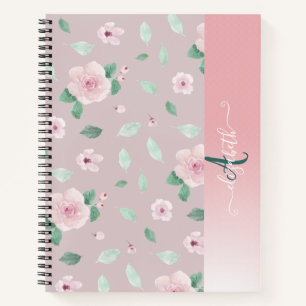 Chic Watercolor Flowers Monogram Notebook