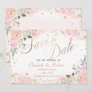 Chic Watercolor Flowers Snowflakes Save The Date