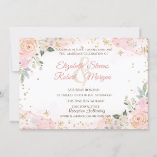 Chic Watercolor Flowers Snowflakes Wedding  Invitation