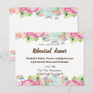 Chic Watercolor Flowers  Wedding  Rehearsal Dinner Invitation