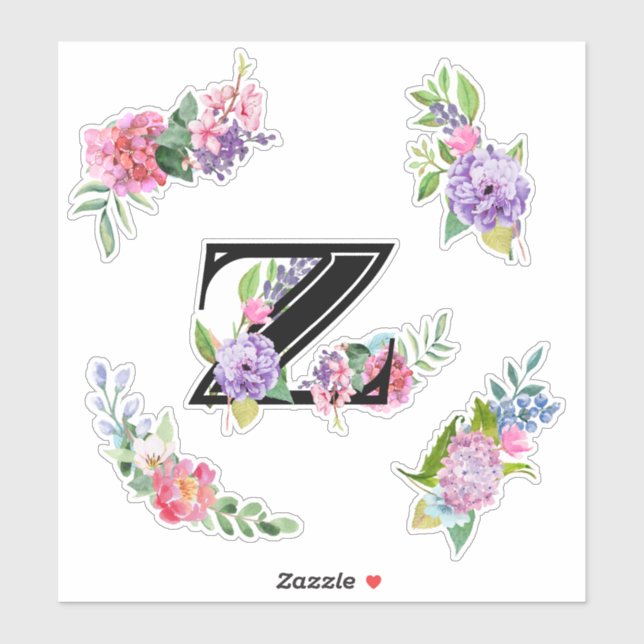 Chic Watercolor Flowers with Letter Z (Sheet)