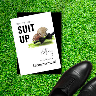 Chic Watercolor Football Tuxedo Suit Up Groomsman Invitation