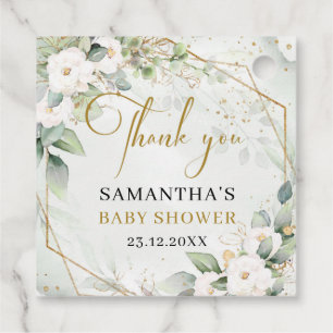 Chic watercolor greenery and white Baby Shower Favour Tags