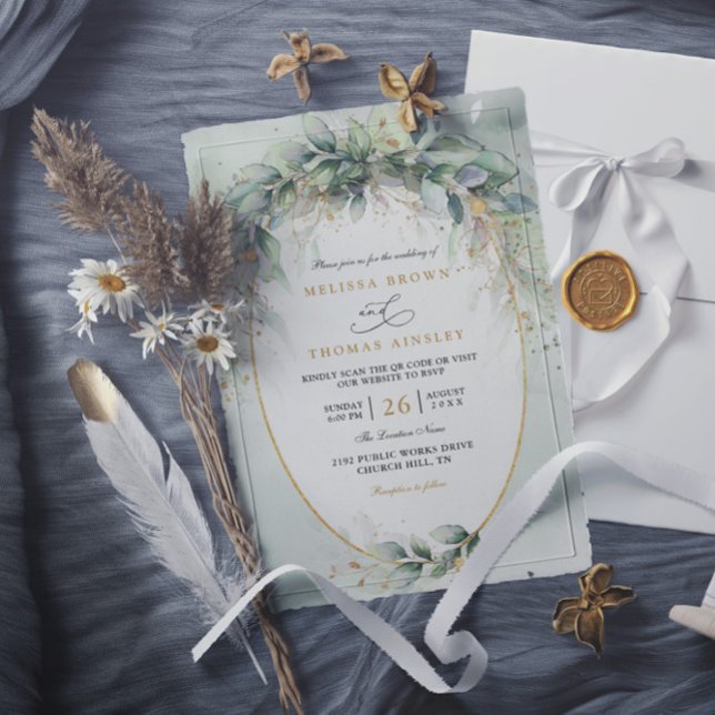 Chic watercolor greenery elegant qr code wedding invitation (Creator Uploaded)