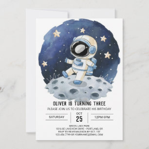 Chic Watercolor Kids Astronaut Boy Birthday Invitation