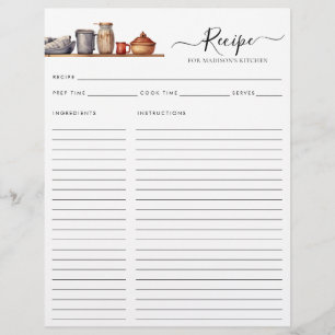 Chic Watercolor Kitchen Shelf Pots Utensils Recipe