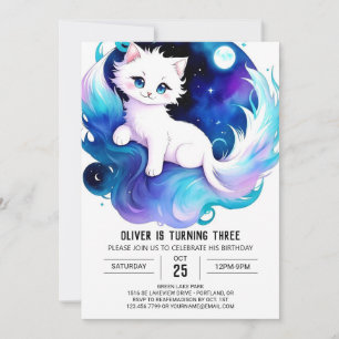 Chic Watercolor Kitten Birthday Invitation