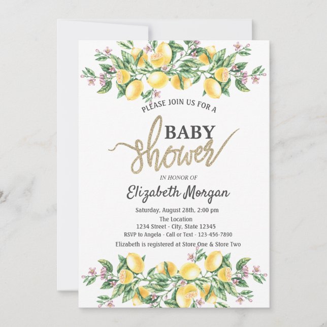 Chic Watercolor Lemons Botanical Baby Shower Invitation (Front)