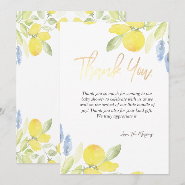 Chic Watercolor Lemons Thank You Card (Front/Back)