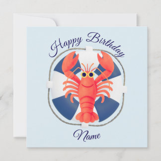 Chic Watercolor Lobster & Lifebuoy Birthday Invitation