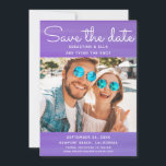Chic Watercolor Modern Photo Wedding Save The Date<br><div class="desc">This design features your favourite photo with "Save the date" in modern script personalized with your wedding date, location and additional details on a purple watercolor background. To personalize edit the text in the text boxes and add your own photograph. Designed for you by Evco Studio https://www.zazzle.com/store/evcostudio #wedding #engagement #savethedate...</div>