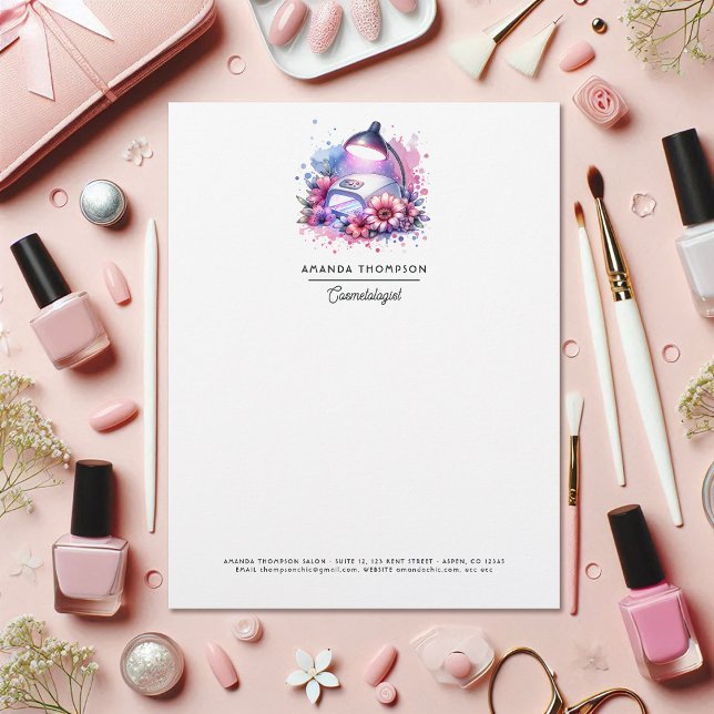 Chic Watercolor Nail Salon Letterhead (Chic Watercolor Nail Salon Letterhead)