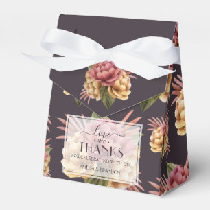 Chic Watercolor Peonies Floral on Purple Brown Favor Box