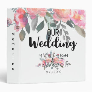 Chic Watercolor Peony Floral Wedding Photo Album Binder