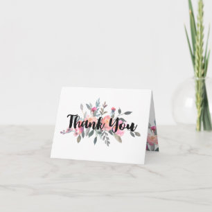 Chic Watercolor Peony Floral Wedding Thank You Card