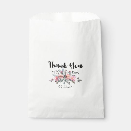 Chic Watercolor Peony Floral Wedding Thank You Favour Bag