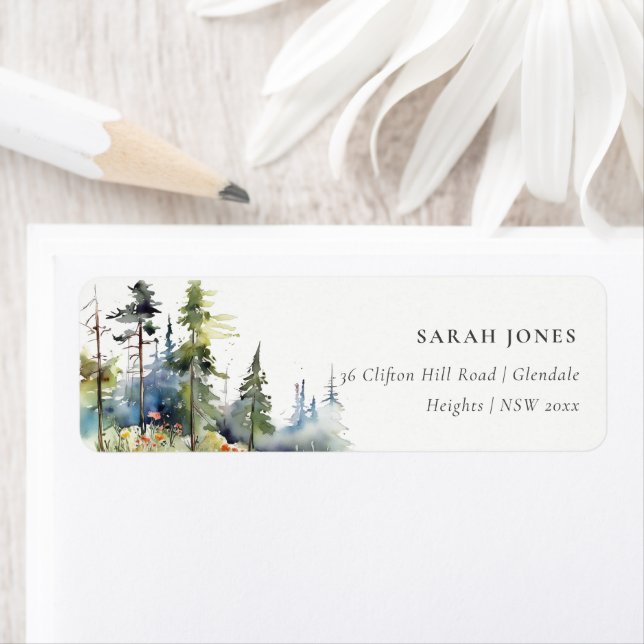 Chic Watercolor Pine Forest Landscape Address (Insitu)