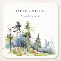 Chic Watercolor Pine Forest Landscape Wedding