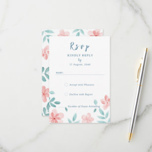 Chic Watercolor Pink Floral Invitation RSVP Cards