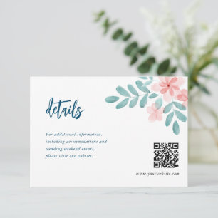 Chic Watercolor Pink Floral Wedding Enclosure Card