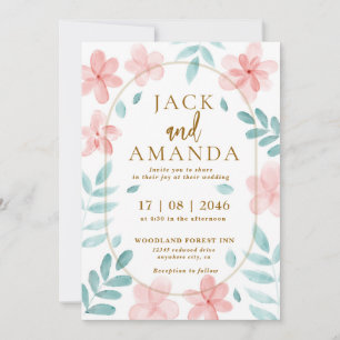Chic Watercolor Pink Floral Wedding Invitation