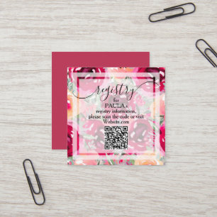 Chic Watercolor Pink Flowers QR Registry Card