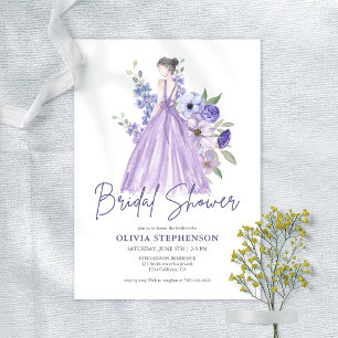 Chic Watercolor Purple Flower Script Bridal Shower Invitation