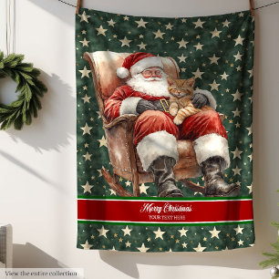 Chic Watercolor Santa Claus Throw for Family Fleece Blanket