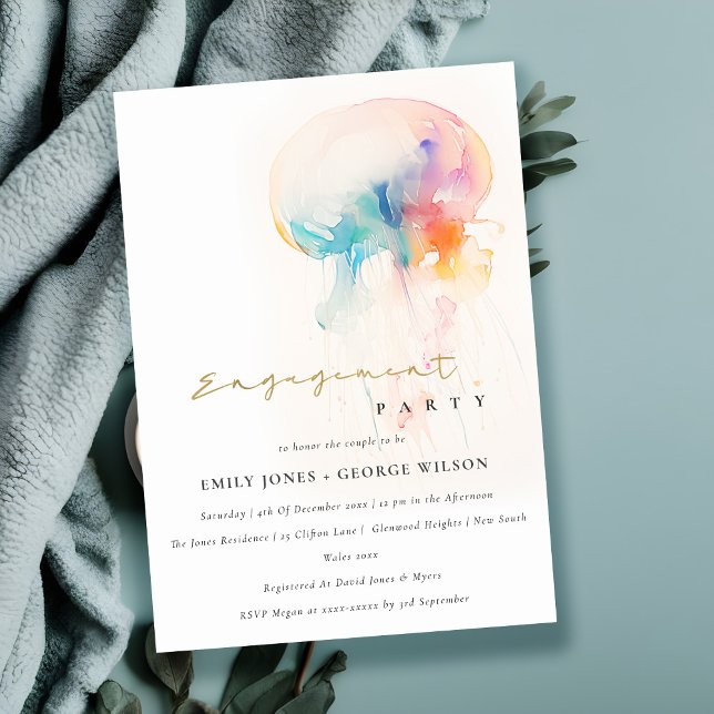 Chic Watercolor Underwater Jellyfish Engagement Invitation (Creator Uploaded)