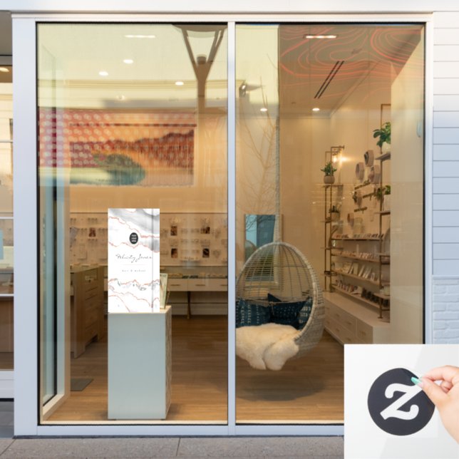 Chic Watercolor White and Rose Gold Agate Business Window Cling (Store Window)