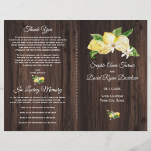 Chic Watercolor White Floral Wood Wedding Program